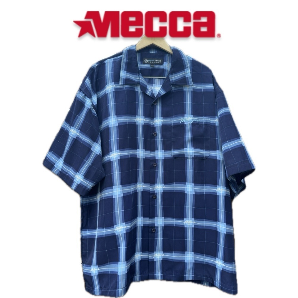 Mecca Men’s Blue Short Sleeve Casual Button up Vintage Shirt Size XXL